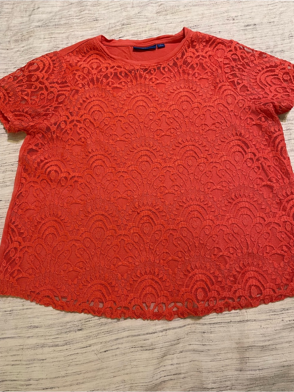 Apt. 9 Size L Coral Lace Overlay Short Sleeve Top